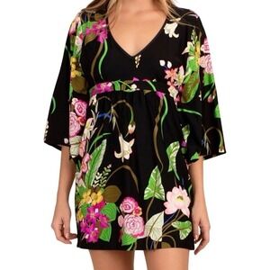 Trina Turk Moonlit Lotus Swimsuit Cover Up Tunic Dress Womens Medium Tropical